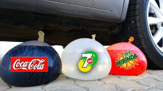 Crushing Crunchy & Soft Things by Car! EXPERIMENT: Car vs Coca Cola, Fanta, Mirinda Balloons