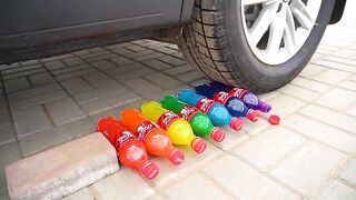 Crushing Crunchy & Soft Things by Car! EXPERIMENT Car vs Coca Cola, Fanta, Mirinda Balloons