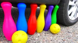 EXPERIMENT: RAINBOW BOWLING VS CAR by Crazy Factory