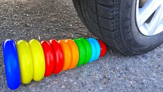 Crushing Crunchy & Soft Things by Car! - EXPERIMENT: RAINBOW TOWER RING VS CAR by Crazy Factory