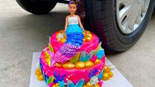 Experiment Car vs Mermaid Barbie Cake | Crushing Crunchy & Soft Things by Car