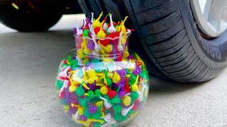 Experiment Car vs Color Pop Pop Firecrackers inside a Bowl | Crushing Crunchy & Soft Things by Car